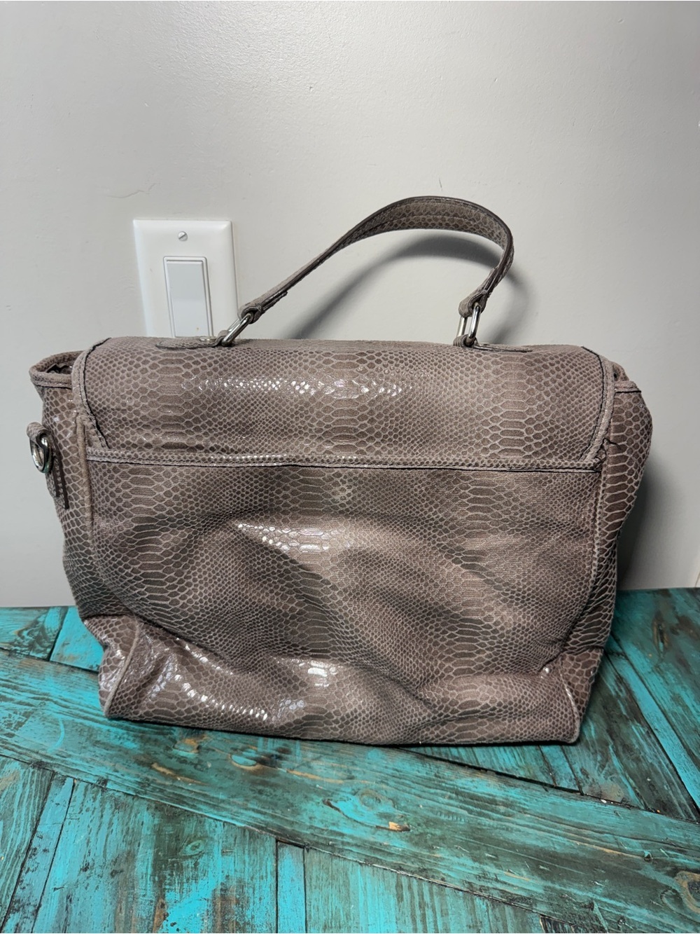 Nine West Grey Faux Snakeskin Print Laptop Bag - Picture 6 of 16
